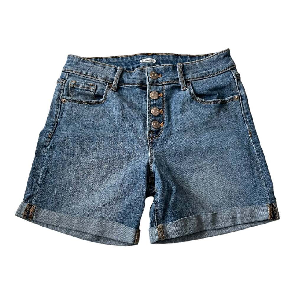 Old Navy Womens Size 0 Slim Midi Butt Liz Denim Jean Shorts Exposed Button Fly
